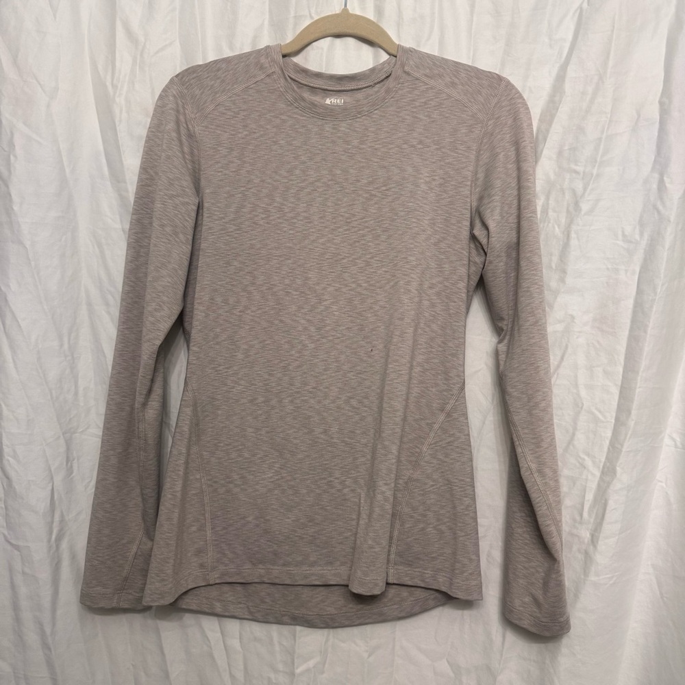 REI Tan Ribbed Fitted Long Sleeve T-Shirt